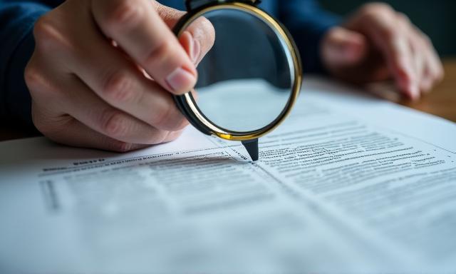 Analisi minuziosa di un contratto B2B con una lente d'ingrandimento