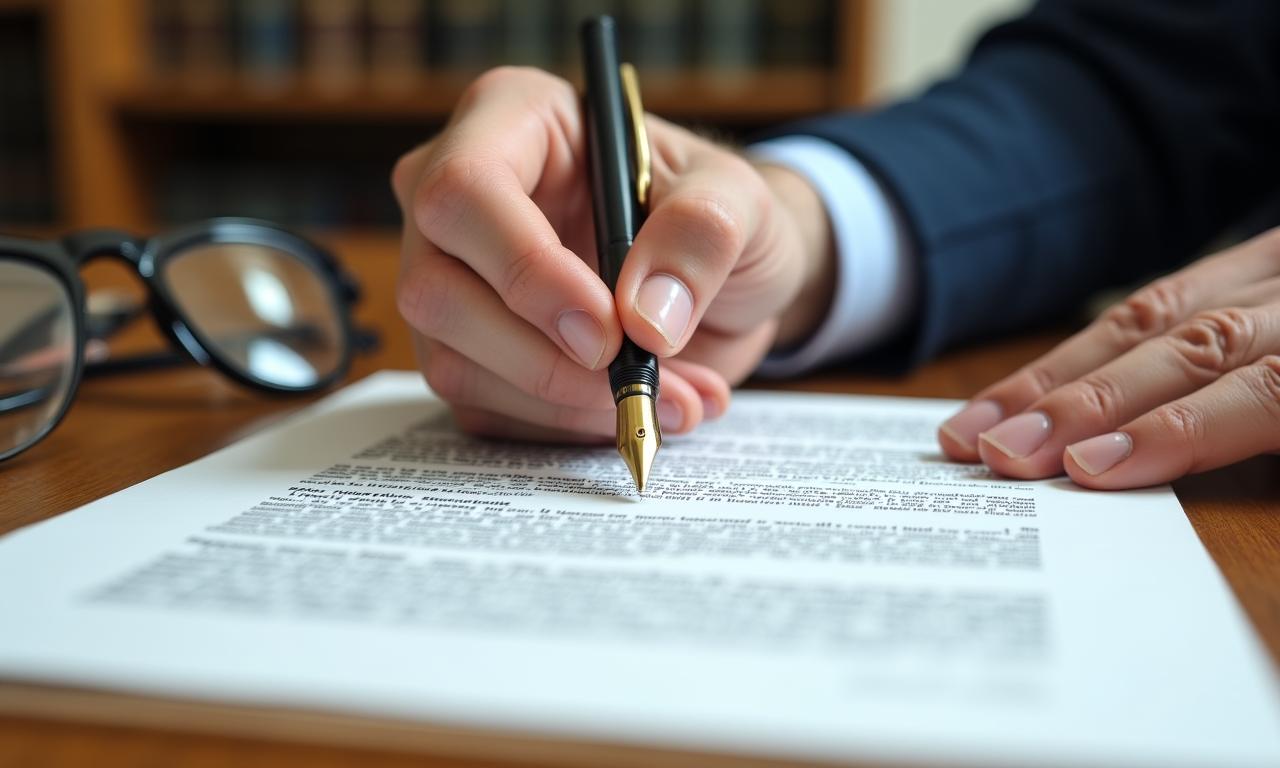 Firma di un contratto legale su una scrivania in legno pregiato